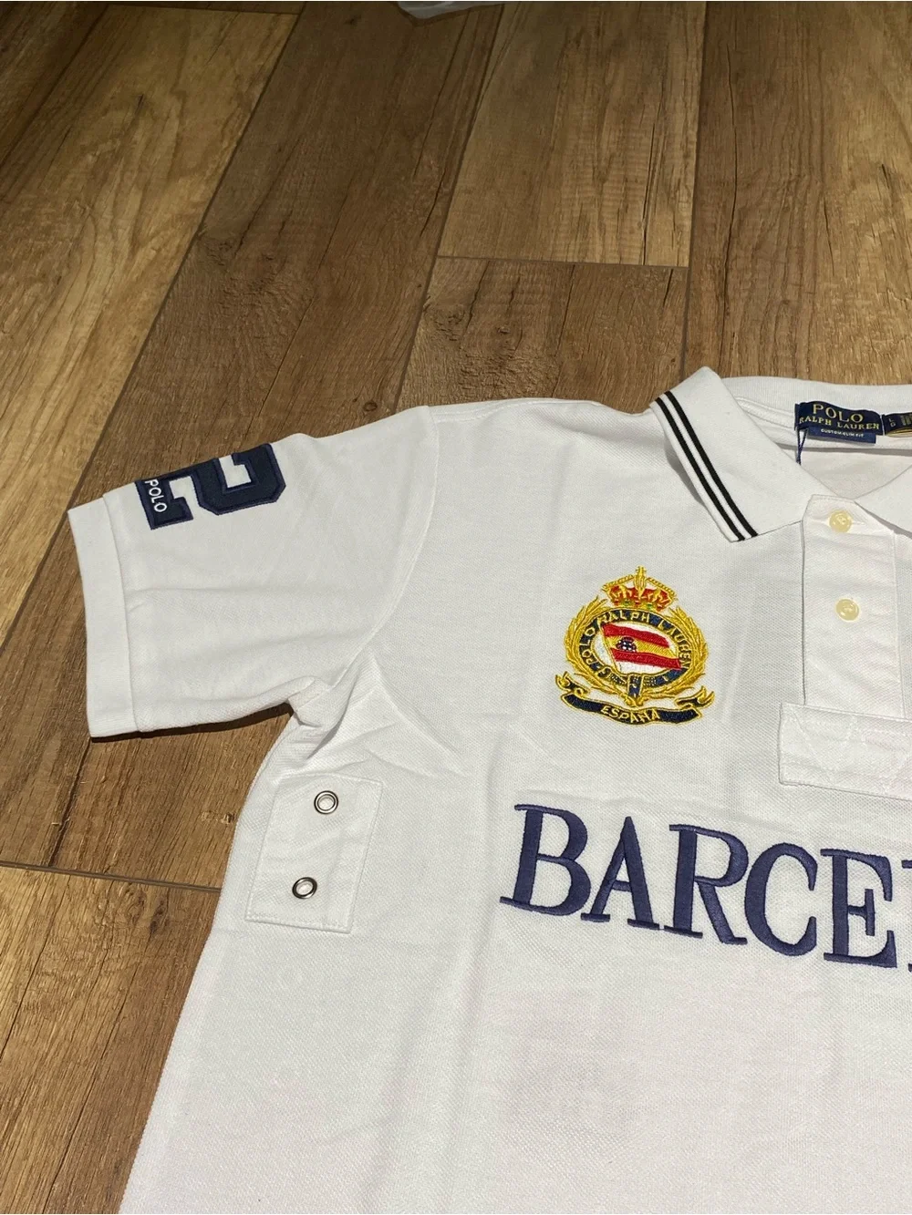 Polo Ralph Lauren White Barcelona Spain Polo Shirt Slim Fit Brand New Mens